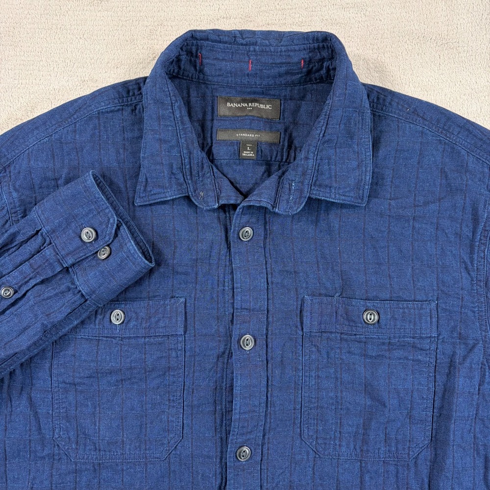 Banana Republic Indigo Textured Shirt‎ Men LT Large Tall Standard Fit NWOT $75